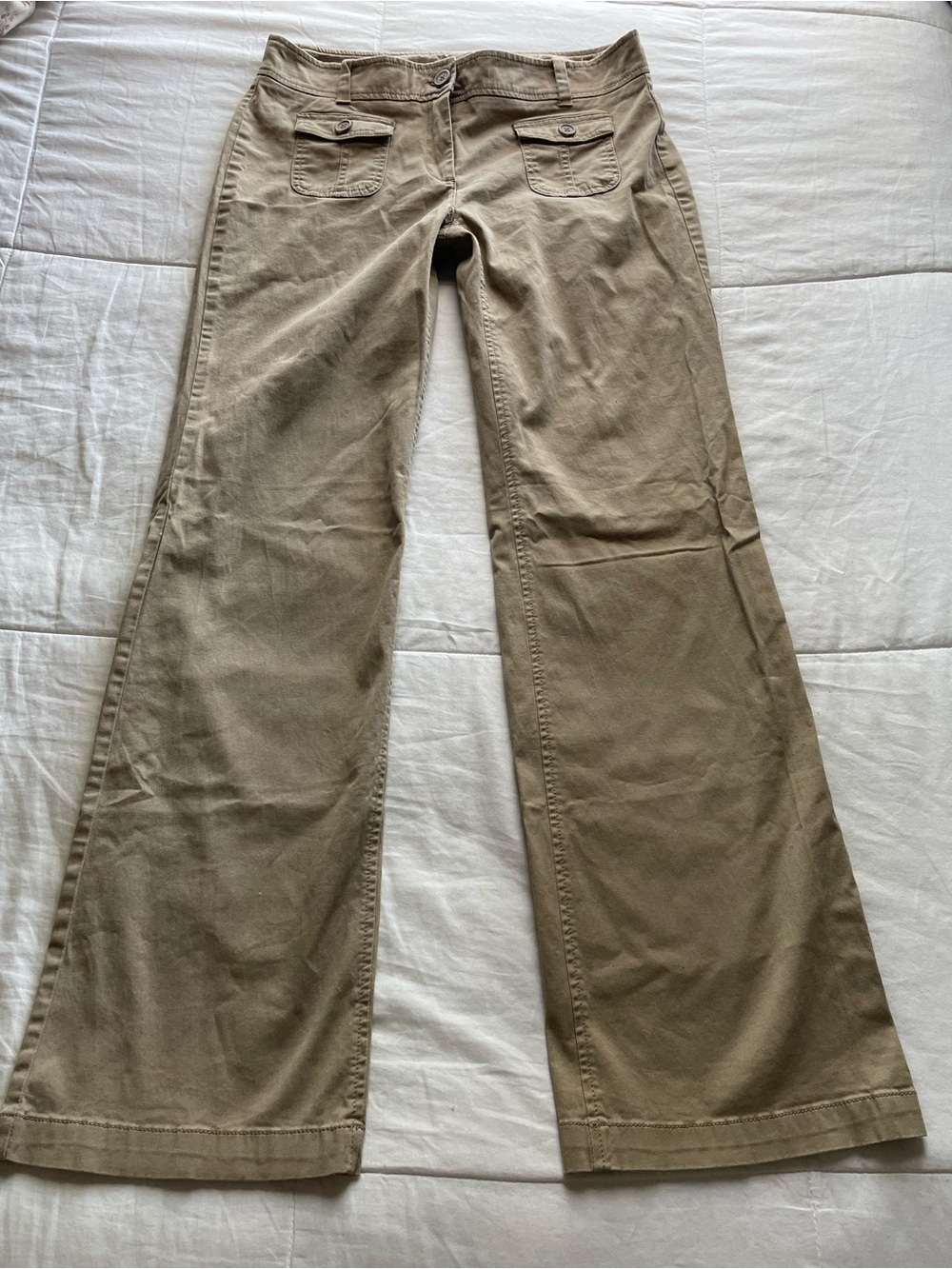 Y2K Khaki Low Rise Patch Pocket Chino Flare Pants 2 Office Work Lorelei Gilmore
